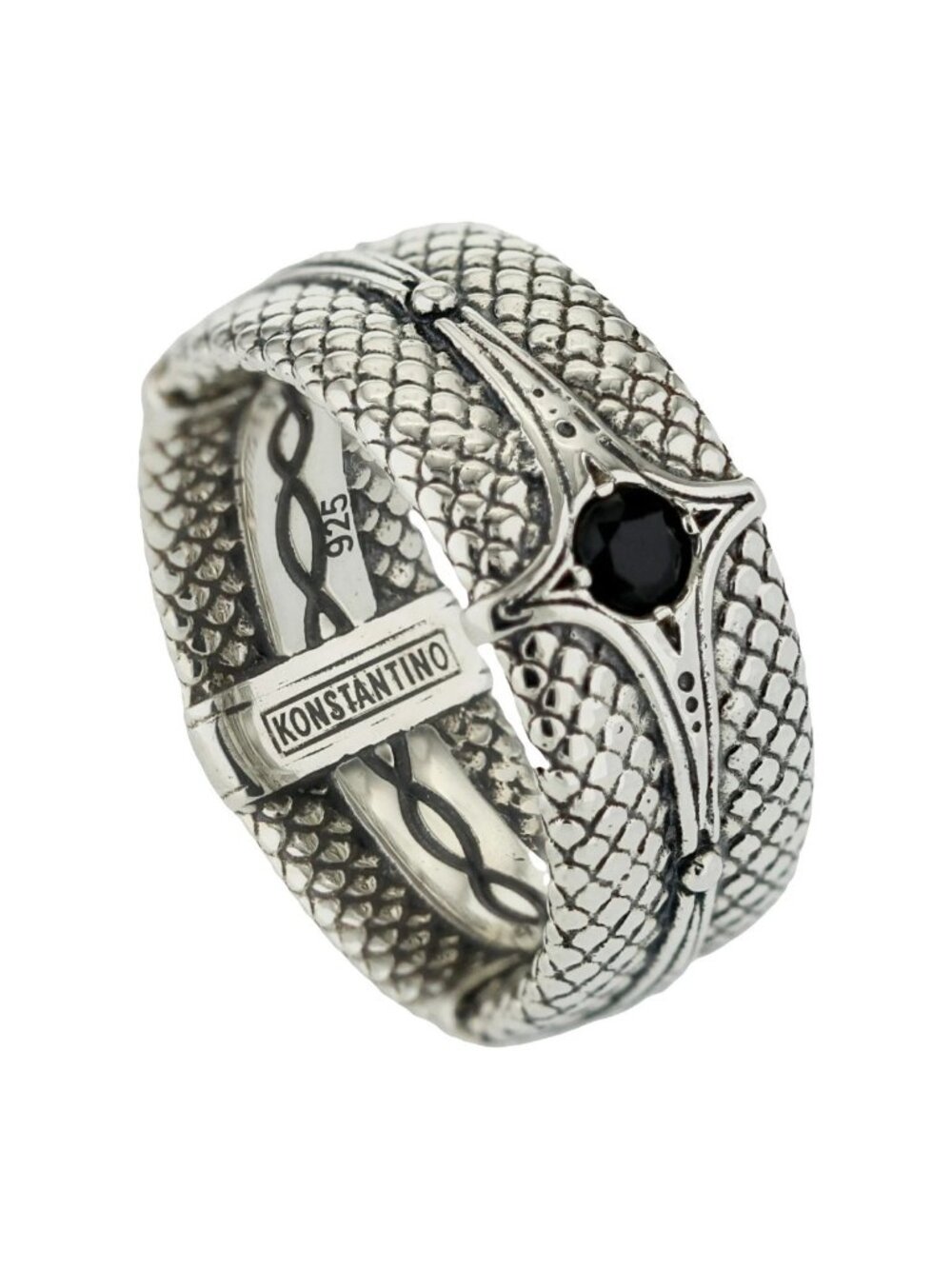 KONSTANTINO 925 Sterling Silver Black Spinel Aeolus Men's Band Ring Size 10